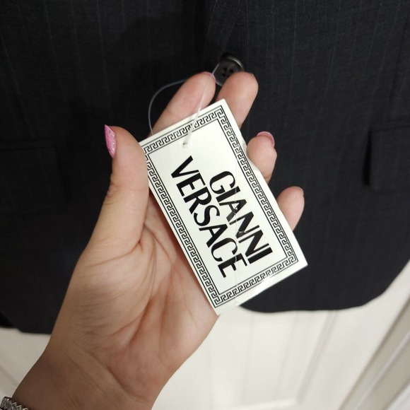 Gianni Versace Mens Blazer Vtg 90s Gray Pinstripe Virgin Wool Suit Jacket NWT 51 - Picture 5 of 14